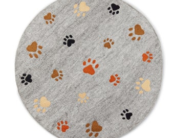 Handmade Felted Wool Pet Mat: Grey Dog Resting Paw Rug