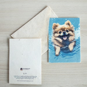 Crème Pommeren-wenskaart A6-formaat, gedrukt op handgemaakt Nepalees Lokta-papier, duurzaam papier, handgemaakt, wordt geleverd met een handgemaakte envelop