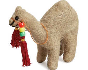 Felted Camel Figurine: Handmade New Zealand Wool Desk Toy