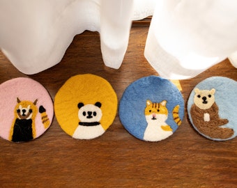 Coaster Animal Set of 4, Felted Coaster with Designs, 100% Wool, Water Absorbent, Unique Home Gift Ideas, Handmade Coasters, Needle Felted