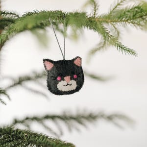 Needle Felted Black Cat Ornament: 100% Wool Hanging Decoration
