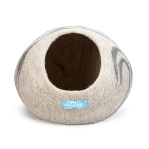 Felted Cat Bed: Spiral Grey Everest Pet Cave, Handmade Wool