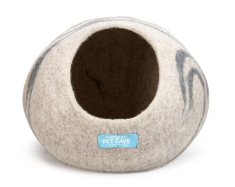 Felted Cat Bed: Spiral Grey Everest Pet Cave, Handmade Wool