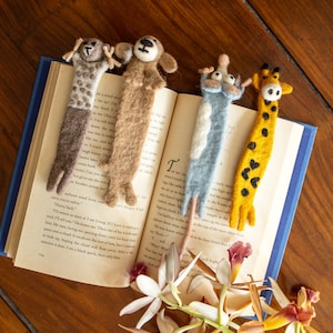Handmade Felted Animal Bookmark: Wool Giraffe, Mouse, Dog, Bear