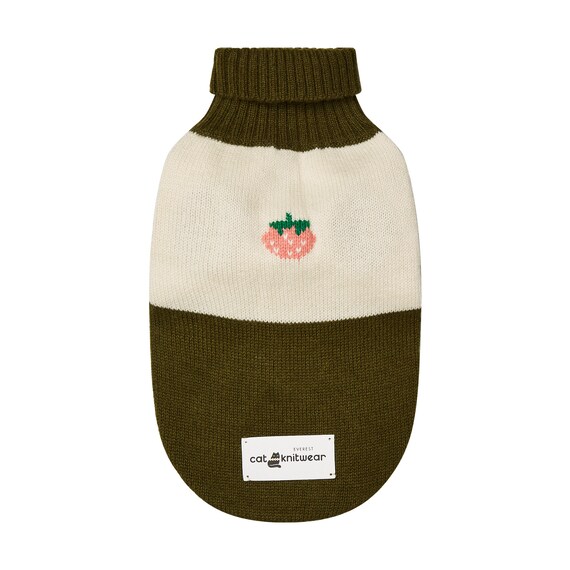 Handmade Merino Wool Cat Jumper: Strawberry Embroidery Knitwear