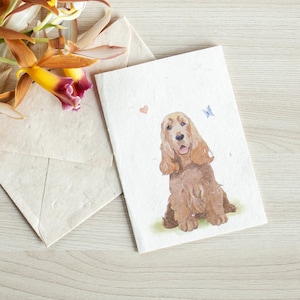 Biglietto di auguri Cocker Spaniel formato A6, stampato su carta Lokta nepalese fatta a mano, carta sostenibile, fatto a mano, fornito con una busta fatta a mano
