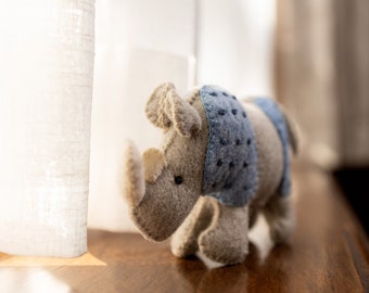 Felted Rhino: Handmade New Zealand Wool Decorative Piece