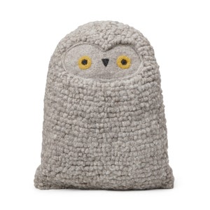 Handmade Felted Wool Owl Cushion: Grey New Zealand Wool Pillow