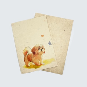 Shih Tzu-wenskaart A6-formaat, gedrukt op handgemaakt Nepalees Lokta-papier, cadeaukaart, handgemaakt, wordt geleverd met een handgemaakte envelop