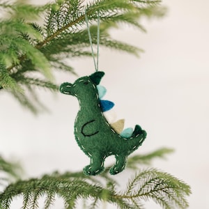 Hanging Ornaments Green Dinosaur, Christmas Tree, Plant, Car Ornaments, Felted, Handmade, 100% Wool, Large Standing Dinosaur, Needle Felted