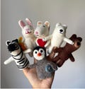 Handmade Felted Finger Puppets: New Zealand Wool Animal Set