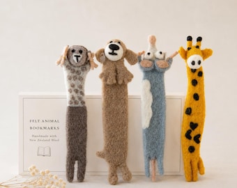 Handmade Felted Animal Bookmark: Wool Giraffe, Rat, Dog, Bear