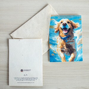 Golden retriever-wenskaart A6-formaat, gedrukt op handgemaakt Nepalees Lokta-papier, duurzaam papier, handgemaakt, wordt geleverd met een handgemaakte envelop