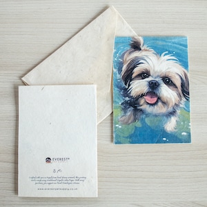 Karta z pozdrowieniami Shih Tzu w formacie A6, wydrukowana na ręcznie robionym papierze Lokta w Nepalu, papier ekologiczny, ręcznie robiony, w zestawie ręcznie robiona koperta