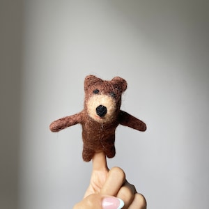 Ensemble de marionnettes à doigts en feutre Ours, lapin, zèbre, marionnettes à doigt faites main, 100 % laine de Nouvelle-Zélande, feutrage à l'aiguille, contes pour enfants Brown Bear