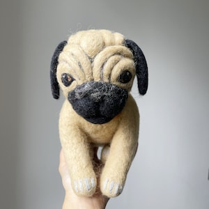 Felted Pug, Handmade Pug, 100% New Zealand Wool, Decor, Toy, Needle Felted Pug, Wool