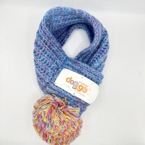 Handmade Wool Dog Scarf: Blues Paradise Knitwear with Pompom