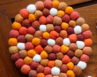 Sottopentola grande in feltro di lana: fatto a mano, multicolore arancione