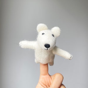 Gefilzte Fingerpuppe Set-Bär, Kaninchen,Zebra, Handgemachte Fingerpuppen, 100% Neuseeland Wolle, Nadel gefilzt, für Kinder Polar Bear