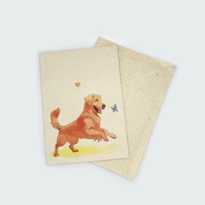 Golden Retriever-wenskaart A6-formaat, gedrukt op handgemaakt Nepalees Lokta-papier, cadeaukaart, handgemaakt, wordt geleverd met een handgemaakte envelop