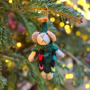 Needle Felted Mouse Christmas Ornament: Handmade Wool Holiday Decor