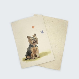 Yorkshire Terrier-wenskaart A6-formaat, gedrukt op handgemaakt Nepalees Lokta-papier, cadeaubon, handgemaakt, wordt geleverd met een handgemaakte envelop