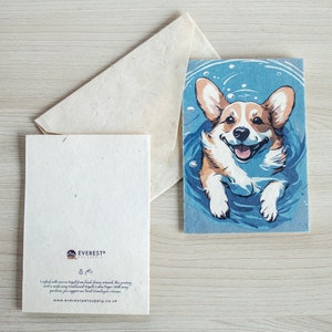 Corgi-wenskaart A6-formaat, gedrukt op handgemaakt Nepalees Lokta-papier, duurzaam papier, handgemaakt, wordt geleverd met een handgemaakte envelop