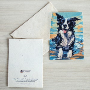 Bordercollie-wenskaart A6-formaat, gedrukt op handgemaakt Nepalees Lokta-papier, duurzaam papier, handgemaakt, wordt geleverd met een handgemaakte envelop