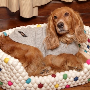 Dog Bed Handmade, Stitch Felting, White Spotted Dog Bed, Felted Handmade Dog Bed, 100% New Zealand Wool, Handmade by the Himalayan Artisans