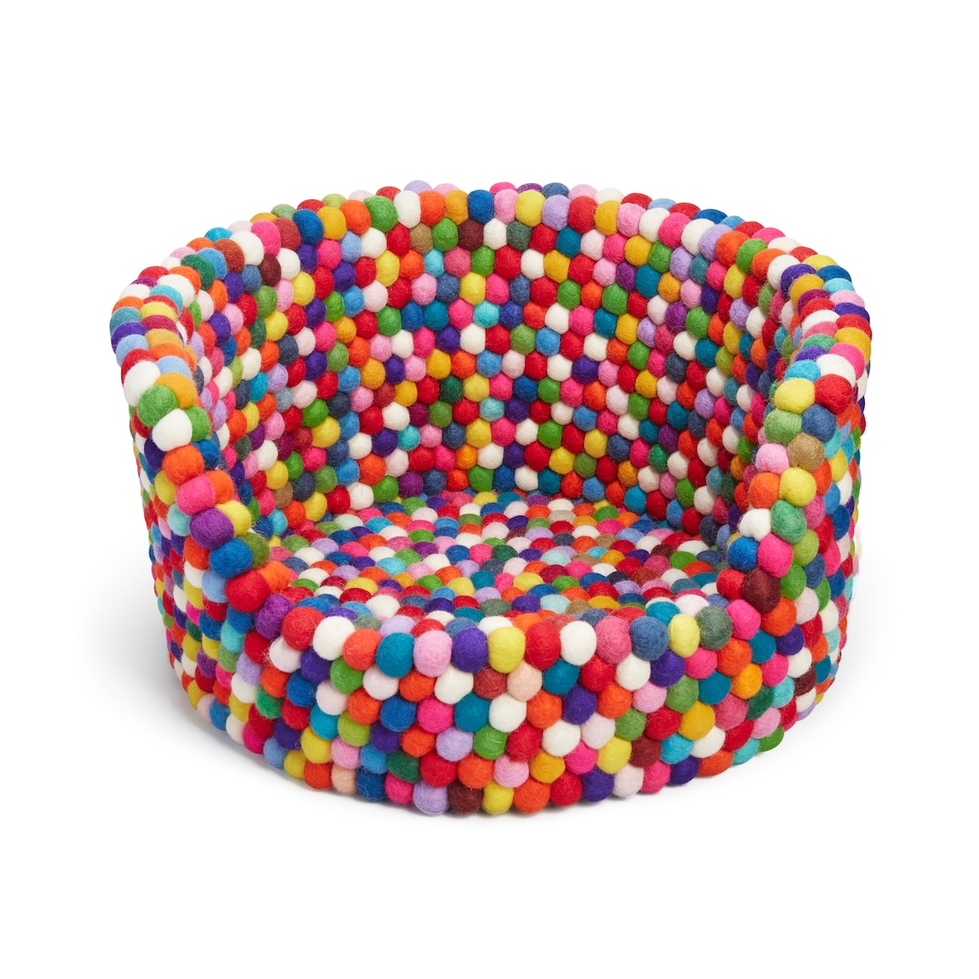 Red Multicoloured Dog Bed, Felted Handmade Dog Bed, 100 New Zealand