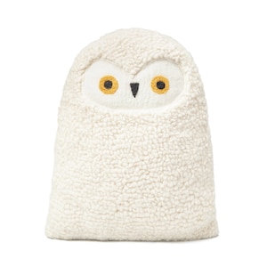 Felted Wool Cushion. Owl Cushion White, 100% New Zealand Wool, Felted, Handmade, Soft, Comfortable and Durable, Resting Cushion, Wet Felted