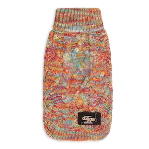 Handmade Mongolian Wool Dog Jumper: Orange Rainbow Cable-Knit