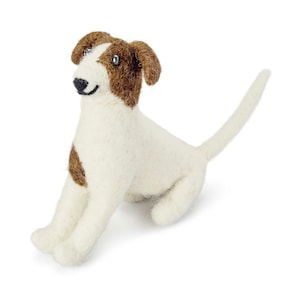 Felted Sitting Dog, White Brown Felted Doggo, 100% New Zealand Wool, Eco-Friendly,Needle-felting, Gift for dog lovers, Felted Dog Figurine