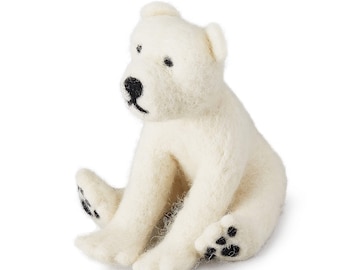 Large Felted Polar Bear Mother, Needle-Felted,  100% New Zealand Wool, Eco-Friendly, Needle-felting, Cute Polar Bear Figurine, Desk Figurine