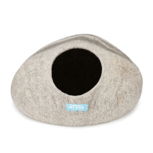 Handgefertigte Wolle Katzenhöhle Bett: Stabile Katzen Iglu Höhle, gemütlich, warm, nass-gefilzt Silver & Grey