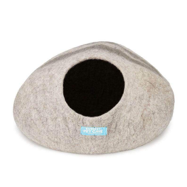 Handgefertigte Wolle Katzenhöhle Bett: Stabile Katzen Iglu Höhle, gemütlich, warm, nass-gefilzt Silver & Grey