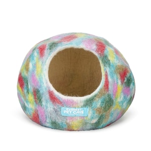 White Mix Felt Cat Cave: Handmade New Zealand Wool Pet Bed