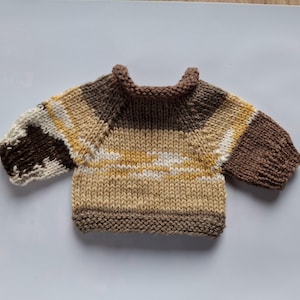 Suéter para ursinho ou boneca, feito à mão, suéter raglan sem costuras, peça única