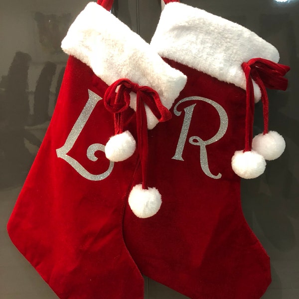 Luxury Red Christmas stocking / stockings with white pompoms