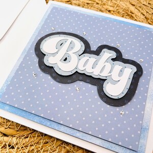Grußkarte Baby I handgefertigt I Karte zur Geburt I Junge I Blau I Retro Schrift  I  13 x 13 cm