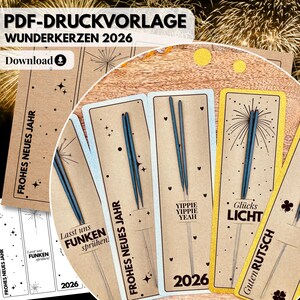 Wunderkerzen 2026 PDF Vorlage 16 cm Download - digitale Druckvorlage - Silvester Neujahr New Year Gastgeschenk Selbstausdrucken Ausdrucken