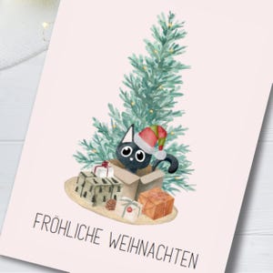 Weihnachtskarte Katze I lustige Postkarte Katze I Weihnachtskarte I Postkarte Weihnachten I Grußkarte I niedliche Katze im Karton