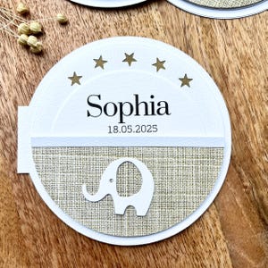 Babykarte personalisiert I handgemacht I rund I 12 cm I Glückwunschkarte Junge Mädchen I Grußkarte mit Namen I Baby Karte zur Geburt
