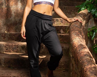 Organic Cotton Harem Pants (Black), perfect for Lounging, Yoga & Travel! Bestseller | Super Soft Eco Comfort Trousers