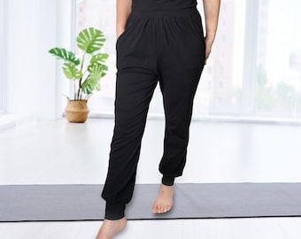 Organic Cotton Harem Pants (Black), perfect for Lounging, Yoga & Travel! Bestseller | Super Soft Eco Comfort Trousers