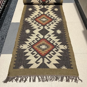 Multi Sizes Runner rug for stairs, Handwoven Geometric Indian Rug, Kilim Runner Rug for Entryway | Hallway | kitchen | Bedside image 10