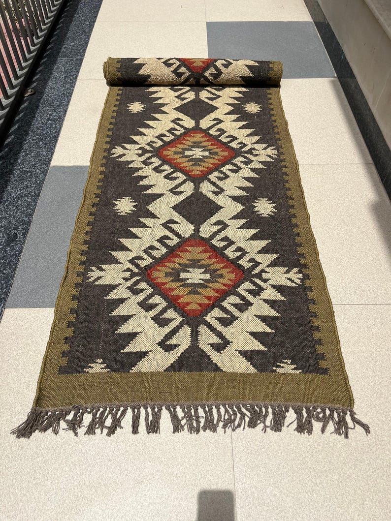 Multi Sizes Runner rug for stairs, Handwoven Geometric Indian Rug, Kilim Runner Rug for Entryway | Hallway | kitchen | Bedside image 10