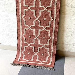 Wollen jute loper voor trappen, handgeweven loper, kelimloper vloerkleed entree | Gang | keuken, nachtkastje loper, stammenpatroon afbeelding 5