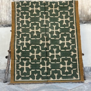 Handmade Area Rug for Bedroom | Living Room | Dining Room | Office | Nursery | Yoga | Garden, Eco - Friendly Wool Jute Kilim Rug, Home Decor