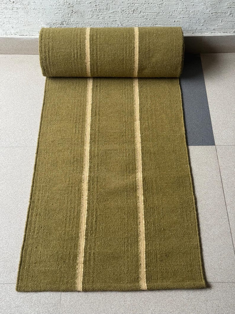 Wool Stairs Runner Rug | Earthy Green Runner Rug, Handwoven Rug for ...